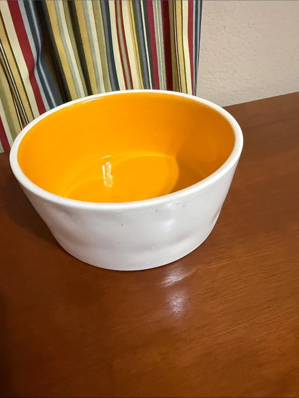 Rae Dunn White Dog Bowl with Orange Interior - 'DEVOUR'
